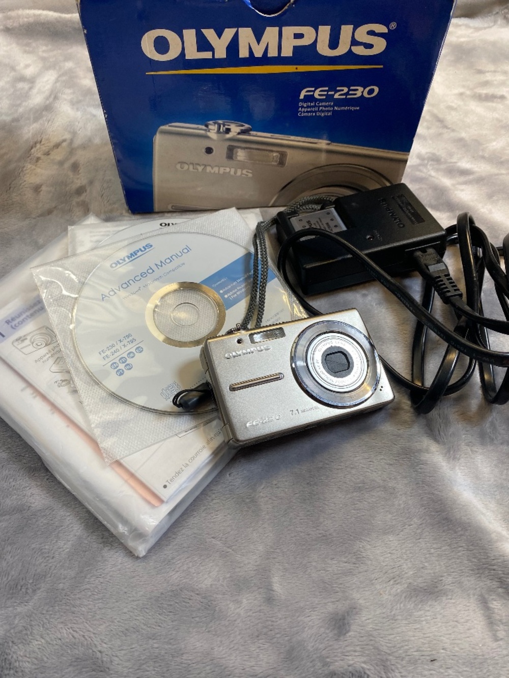Olympus FE-230 Digital Camera with Box and Accessories- Super Slim Camera